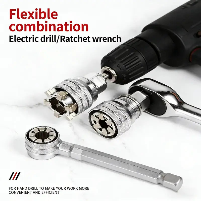 GLOWBAY Universal Socket Wrench – One-Tool Fits All, 3/8" Adapter, One-Hand Grip