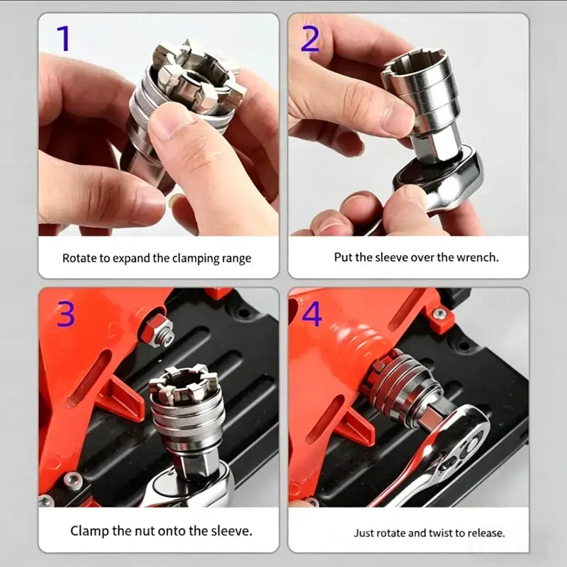 GLOWBAY Universal Socket Wrench – One-Tool Fits All, 3/8" Adapter, One-Hand Grip