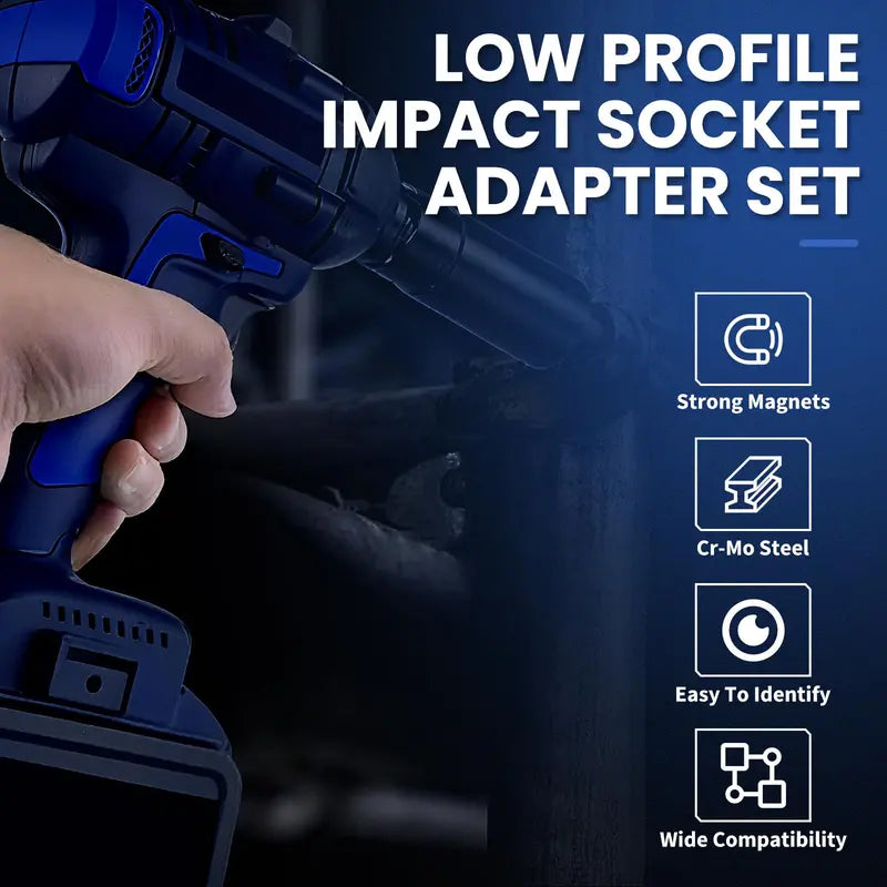 GLOWBAY Low Profile Impact Socket Adapter Set (4-Piece) – CR-MO Steel, Magnetic Lock