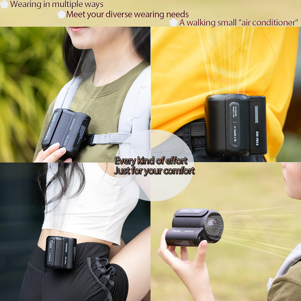 GLOWBAY Waist Clip Fan – Wearable Rechargeable Belt Fan, 4500mAh, 7-Hour Battery
