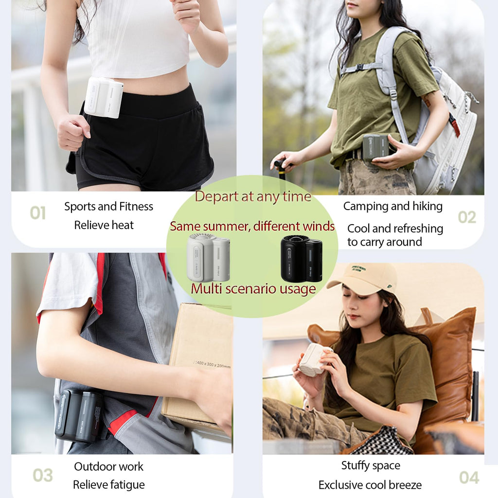GLOWBAY Waist Clip Fan – Wearable Rechargeable Belt Fan, 4500mAh, 7-Hour Battery