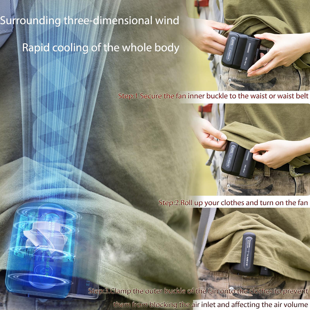 GLOWBAY Waist Clip Fan – Wearable Rechargeable Belt Fan, 4500mAh, 7-Hour Battery